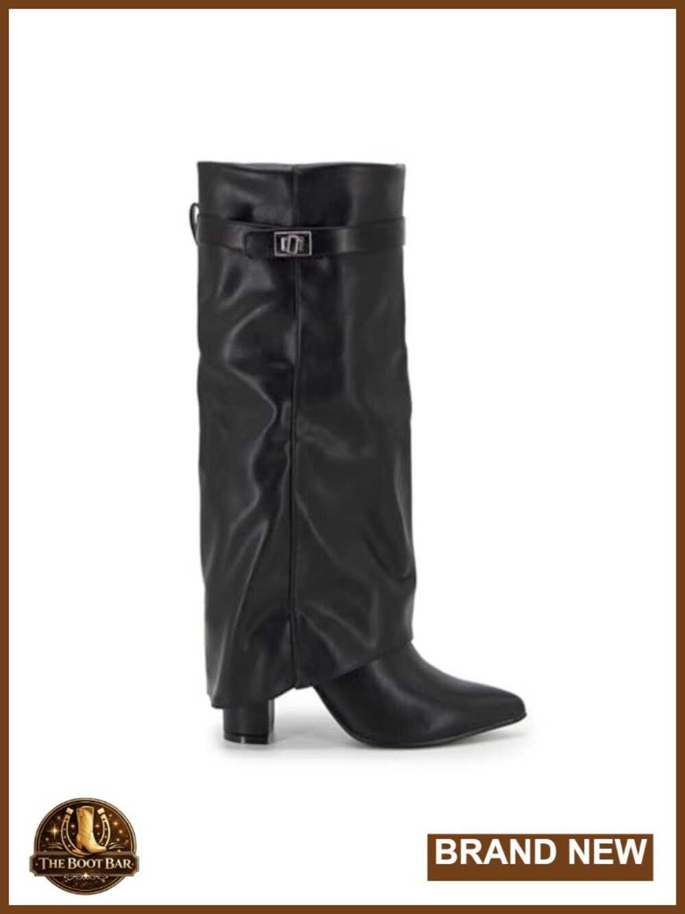 Wide Calf Knee High Boots Women Chunky Heel Slouch Boots PU Leather Zip